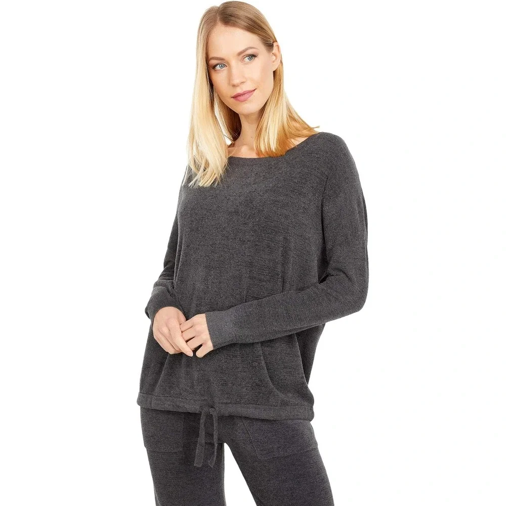 Barefoot Dreams Women's CozyChic Ultra‎ Lite Pullover Top Gray Loungewear Casual